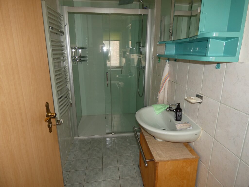 Duschbad hinter Wohnzimmer